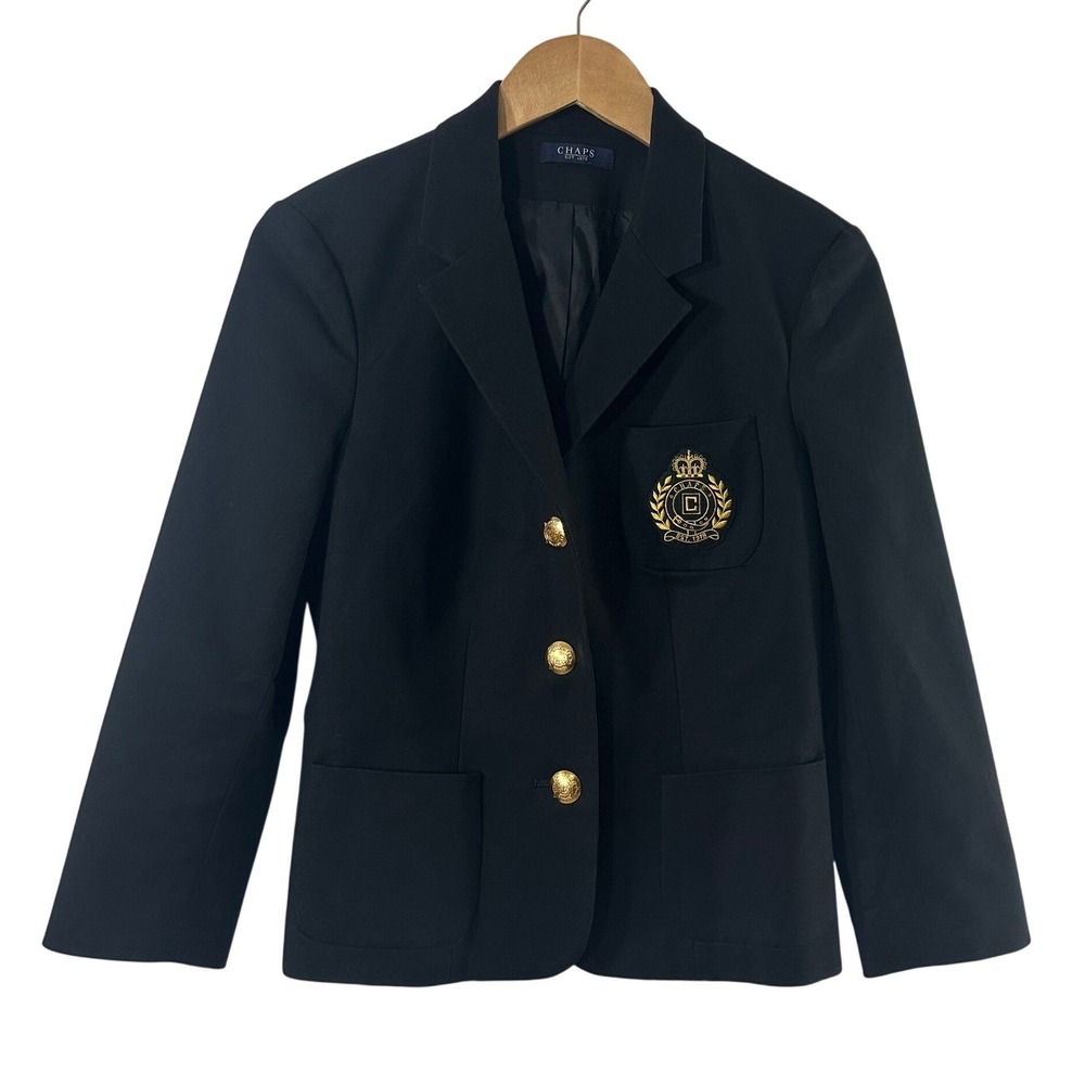 Chaps Navy Blue Crest Blazer Gold Buttons School Boy Jacket Women Size M